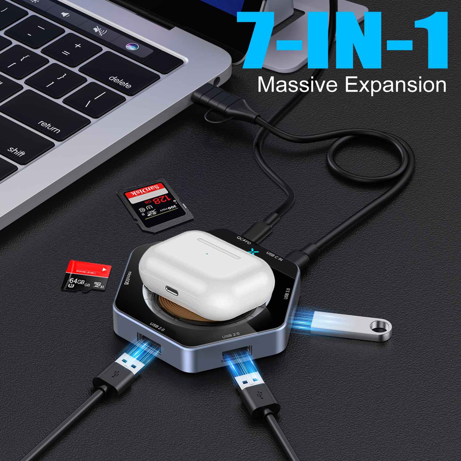 Încărcare rapidă de 15W 7 in1 Hub USB Dock Wireless încărcător
